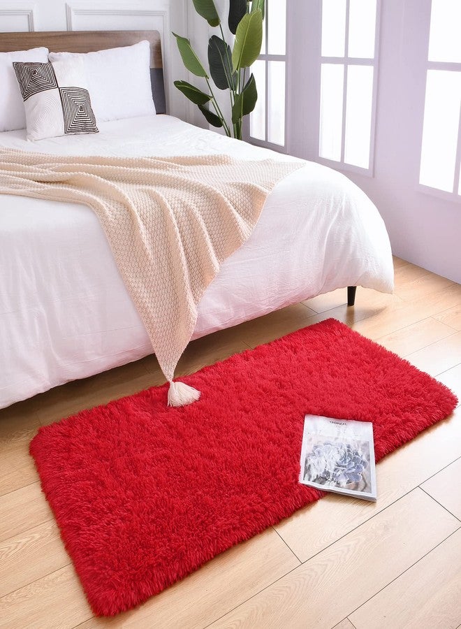 DETUM Red Rug 2x4 Hallyway Runners Fluffy Runner Rugs for Bedroom Shaggy Bedside Rug Soft Rugs for Kids Room Non-Slip Nursery Office Dorm Washable Carpets Home Decor - Image 2